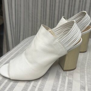 Franco Sarto Leather Block Heel Sandals Slingback Size 7.5, White
